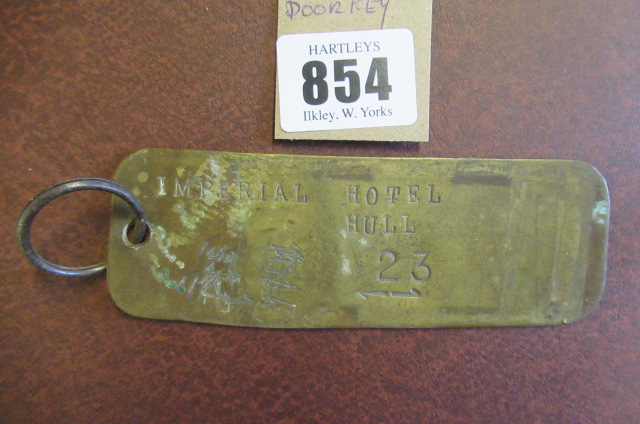 EDWARDIAN IMPERIAL HOTEL HULL BRASS DOOR KEY Image