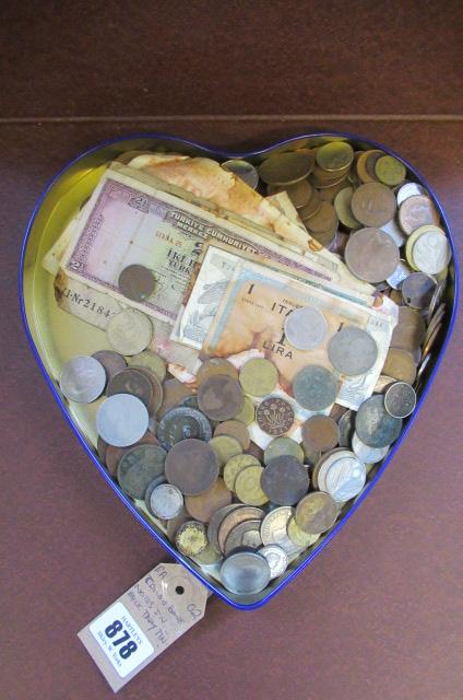 COINS AND BANK NOTES IN PURPLE TIN Image