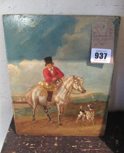 OIL ON BOARD OF HUNTSMAN AND DOG Image