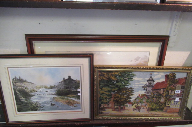 GILT FRAMED EMBROIDERY AND TWO PICTURES Image