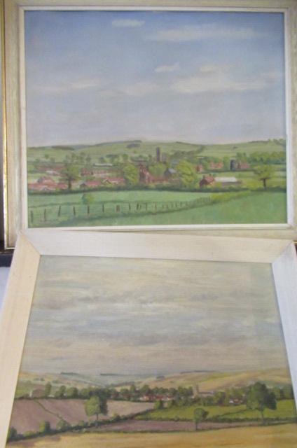 TWO OILS ON BOARD LANDSCAPES BY J BURTON AND ANOTHER Image