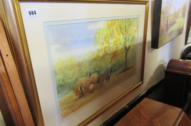 WATERCOLOUR  OF HAY HARVEST BY CROISDALE Image
