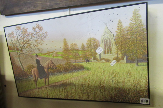 PRINT OF VICTORIAN LADY ON A HORSE Image