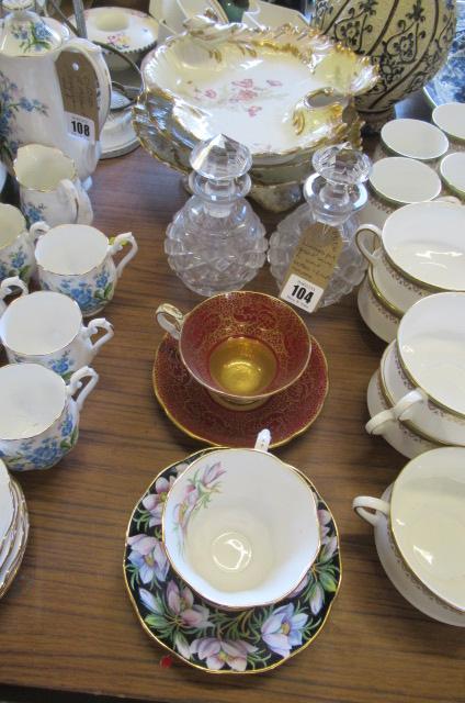 LIMOGES PART DESSERT SERVICE   TWO SCENT BOTTLES AND TWO CUPS AND SAUCERS Image