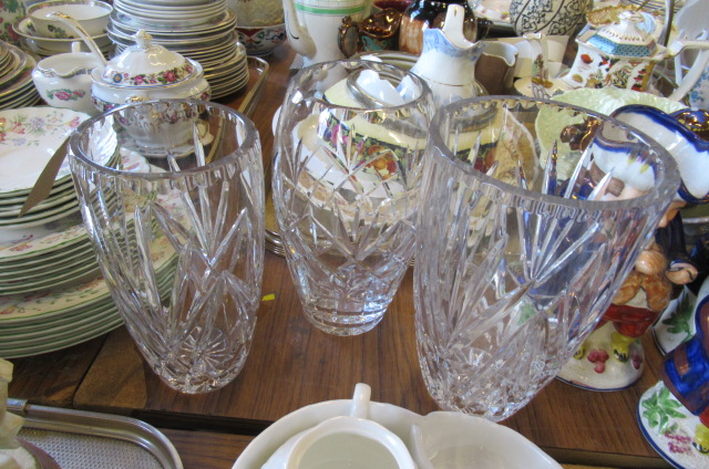 THREE CUT GLASS VASES Image