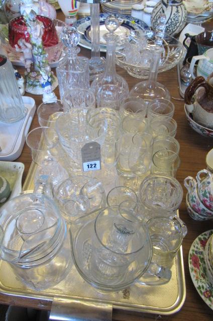 TRAY OF GLASS AND THREE DECANTERS Image