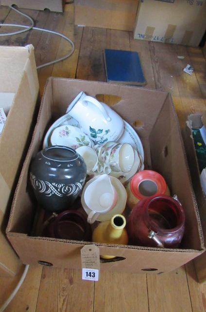 BOX OF TEA WARE  VASES AND OTHER CERAMICS   Image
