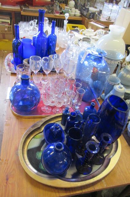 THREE TRAYS OF BLUE AND OTHER GLASS Image