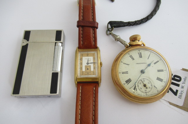 INGERSOLL POCKET WATCH  WRISTWATCH AND DUPONT LIGHTER Image