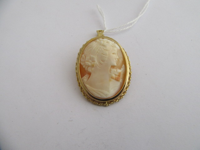 9CT GOLD MOUNTED CAMEO PENDANT BROOCH Image