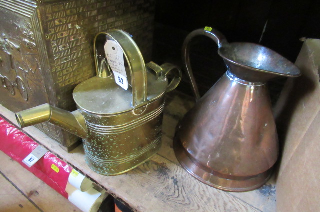 COPPER JUG AND BRASS WATERING CAN Image