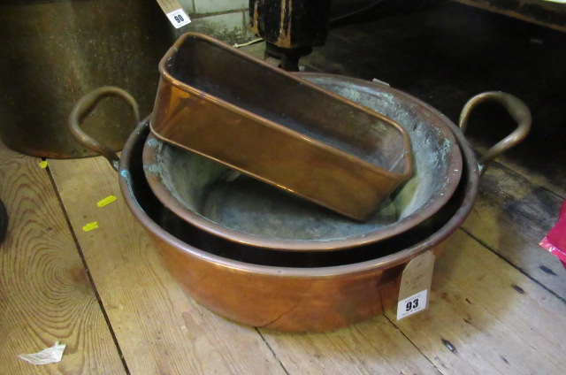 TWO COPPER PANS AND A PLANTER Image