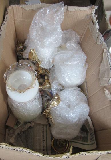 BOX WITH WALL LIGHT FITTINGS AND GLASS SHADES Image