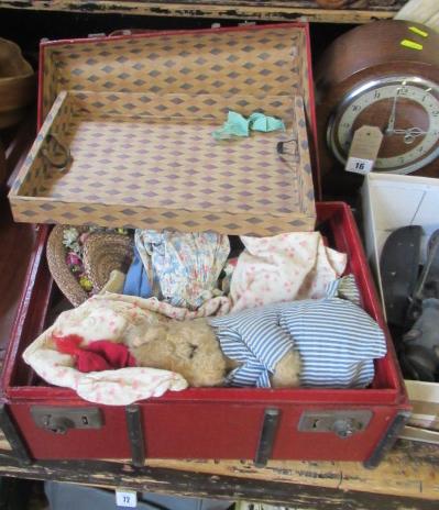 MINIATURE TRUNK WITH DOLLS CLOTHES ETC Image