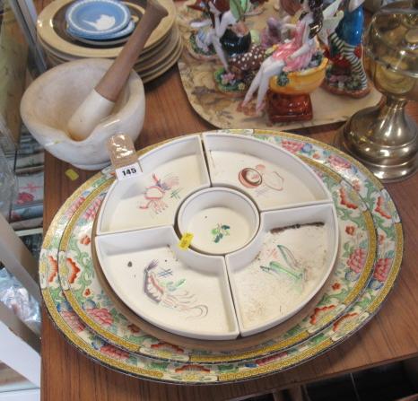 TWO MEAT PLATES AND PESTLE AND MORTAR ETC Image