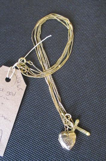 TWO 9CT GOLD BOX LINK CHAINS AND HEART AND ANOTHER CHAIN WITH CROSS Image