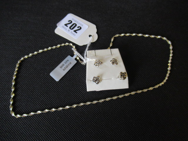 SILVER NECKLACE AND TWO PAIRS OF STUDS Image