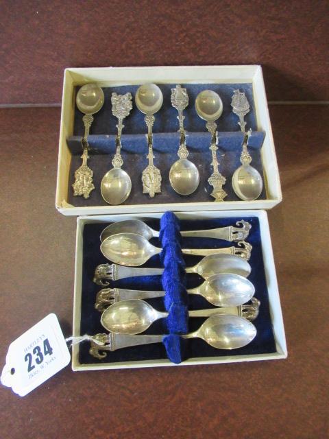 BOXED SET OF THAI STERLING ELEPHANT TOPPED COFFEE SPOONS AND ANOTHER SET Image
