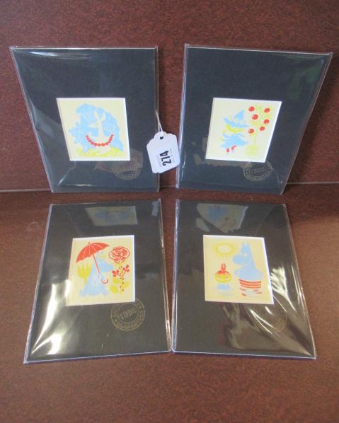 SET OF FOUR TOVE JANSSON LITHOGRAPHS 2 3/4" X 2 1/2" MOUNTED ON CARD Image