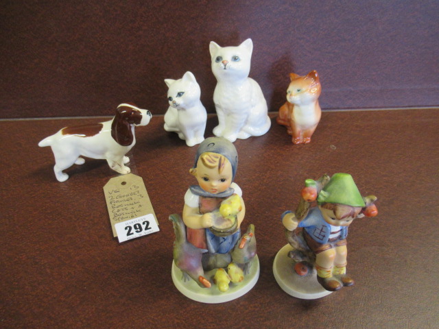 TWO GOEBEL FIGURES  THREE BESWICK CATS AND A SPANIEL Image