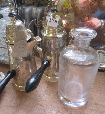 PAIR OF COFFEE/CREAM POTS AND WEDGWOOD GLASS DECANTER Image