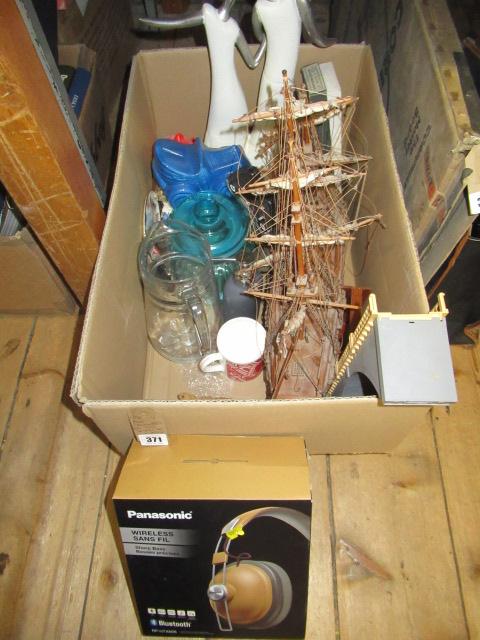 BOX OF ORNAMENTS INCLUDING SILVER CRUETS ETC Image