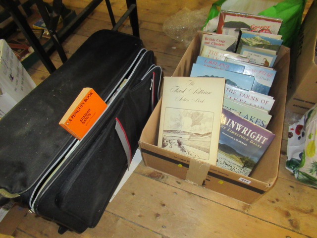 BOX OF LAKE DISTRICT TOPOGRAPHICAL BOOKS AND SUITCASE OF BOOKS Image