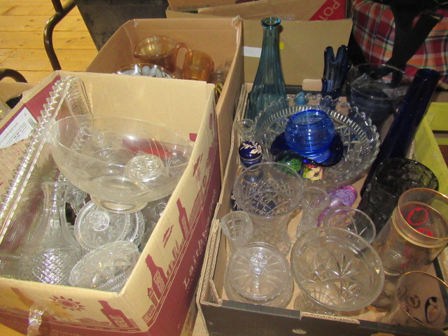 THREE BOXES OF GLASS INCLUDING BLUE GLASS Image
