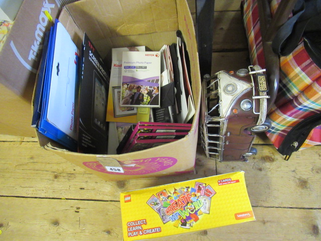 BOX OF MISCELLANEOUS INCLUDING LEGO TRADING CARDS AND METAL BUS ETC Image
