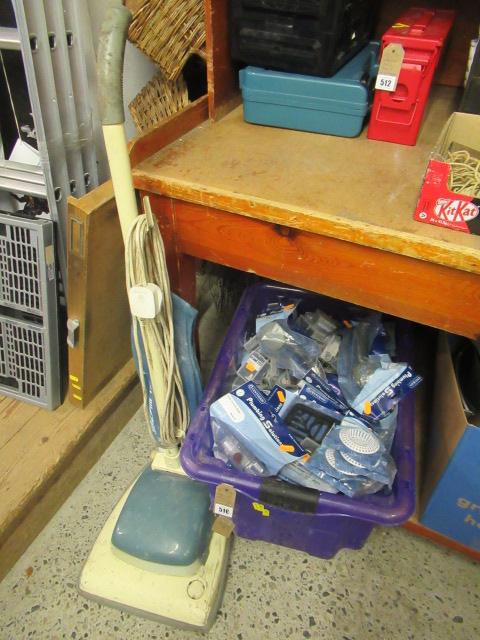 BOX OF NEW PLUMBING ACCESSORIES AND RETRO HOOVER Image