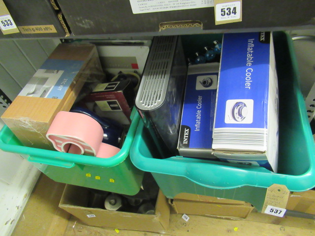 TWO BOXES OF MIXED ITEMS INCLUDING TWO DENBY COFFEE POTS Image