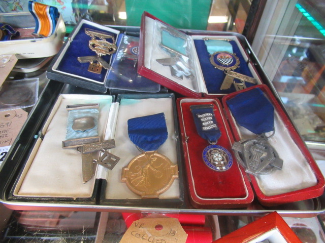 COLLECTION OF EIGHT SILVER AND ENAMEL MASONIC MEDALS Image