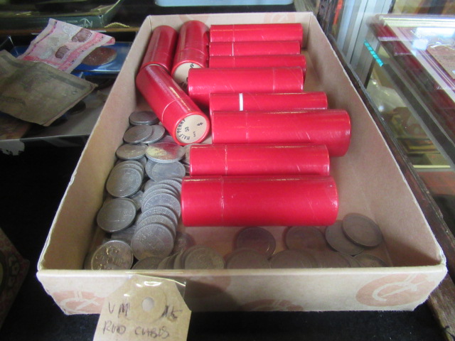 RED CASES OF BRITISH PENNIES AND QUANTITY OF 1950S SHILLINGS Image