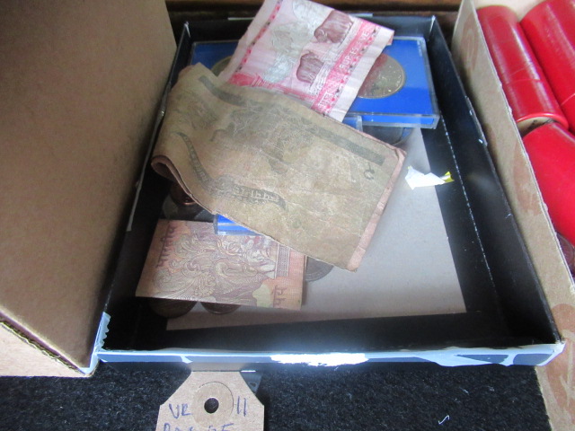BOX OF WORLD COINS AND BANK NOTES Image