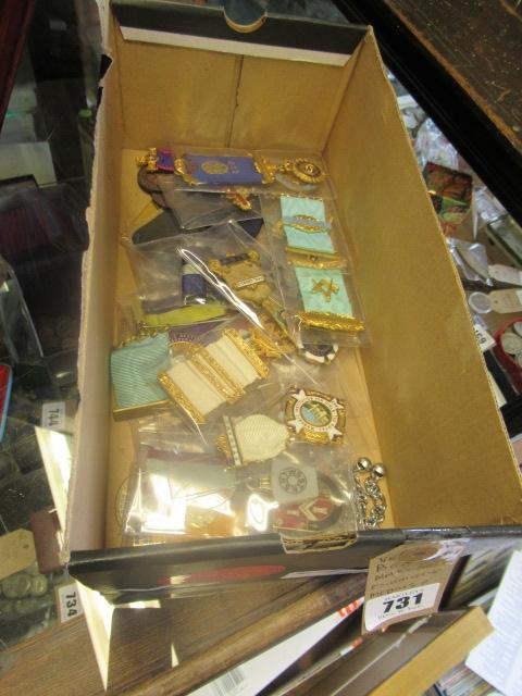 BOX OF MASONIC ENAMEL MEDALS ETC Image