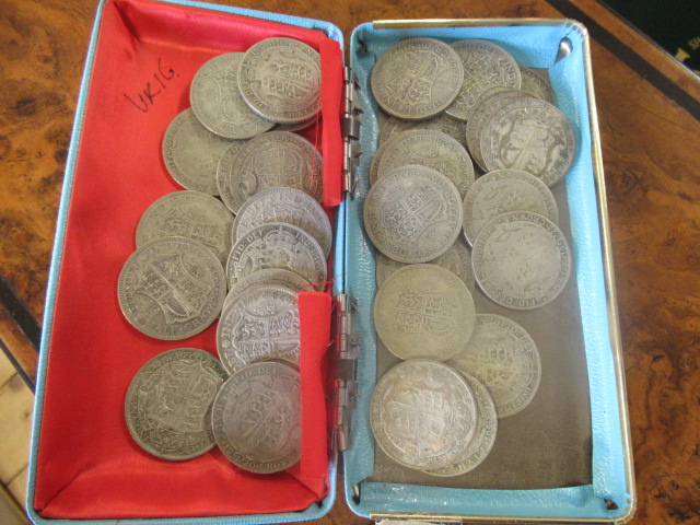 BOX OF SILVER GEORGE VI HALF CROWNS Image