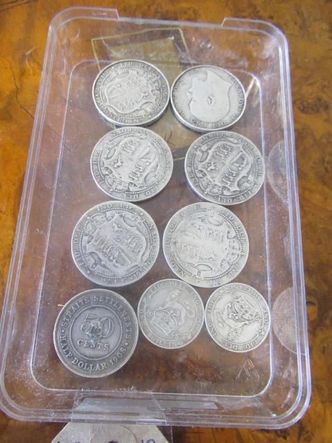 QUANTITY OF EDWAIRDIAN SILVER COINS AND STRAITS SETTLEMENTS 50 CENTS ETC Image