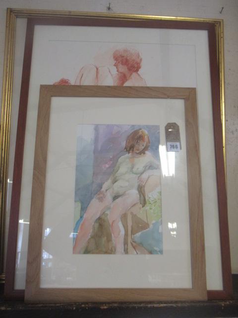 TWO FRAMED WATERCOLOUR NUDES BY ANN CARR & Image