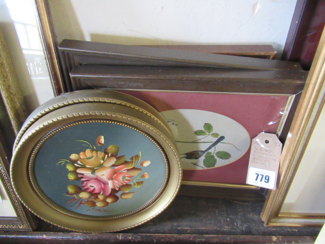 THREE BIRD PICTURES AND TWO STILL LIFE OILS OF FLOWERS Image