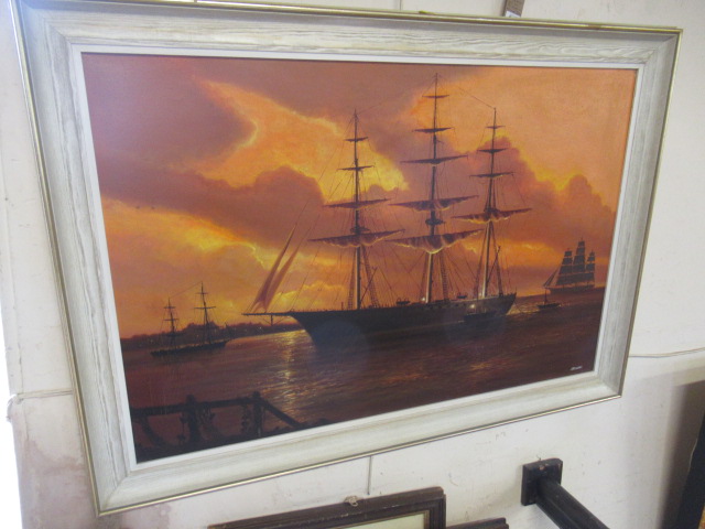 LARGE OIL OF EARLY 19TH CENTURY HARBOUR Image