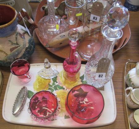 TRAY OF CRANBERRY AND OTHER GLASS Image