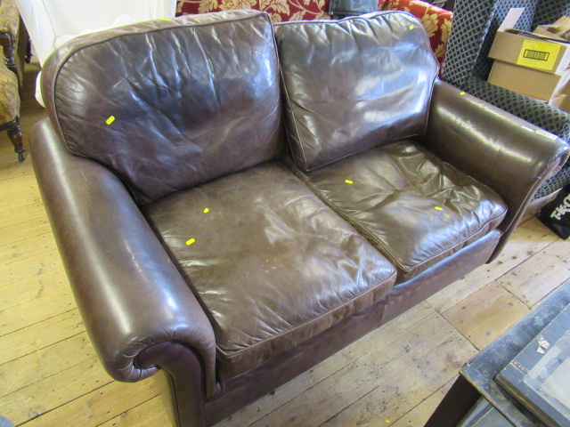 BROWN LEATHER LAURA ASHLEY SOFA Image