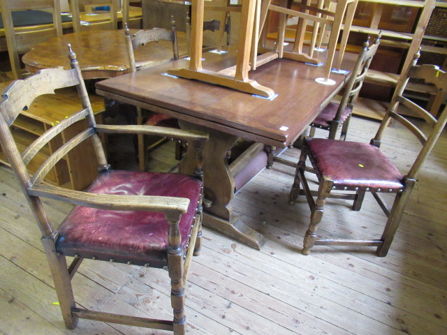 OAK REFECTORY TABLE AND SIX CHAIRS Image