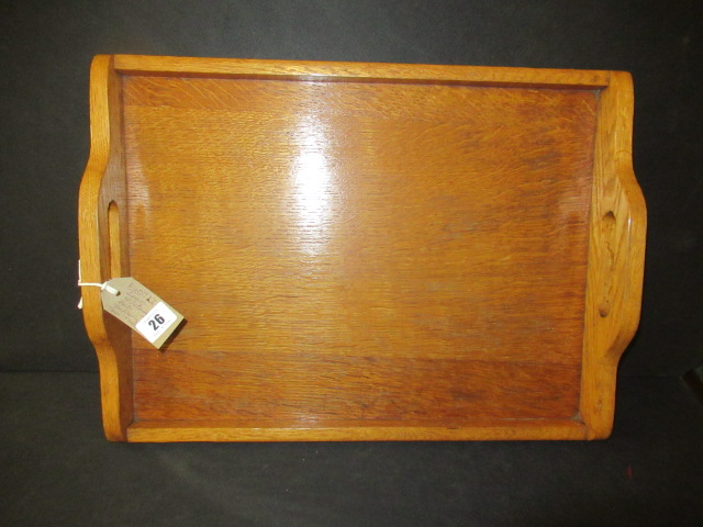LARGE VINTAGE OAK GALLERY TEA TRAY Image