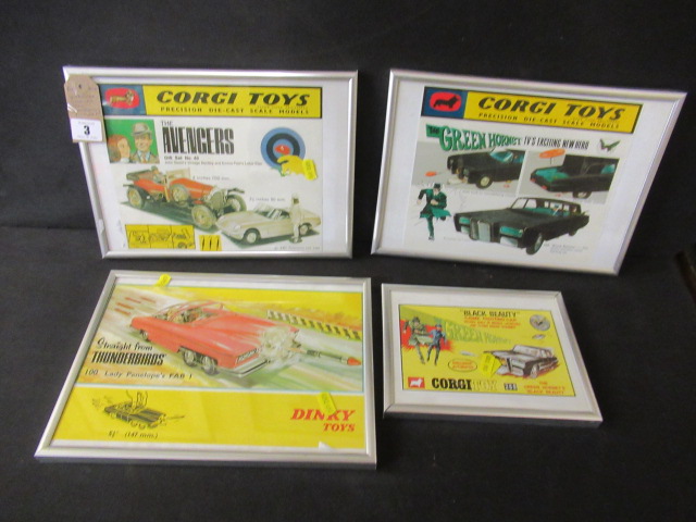 FOUR FRAMED VINTAGE TOY ADVERTISING PICTURES Image