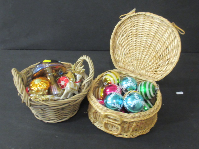 TWO BASKETS OF CHRISTMAS DECORATIONS Image
