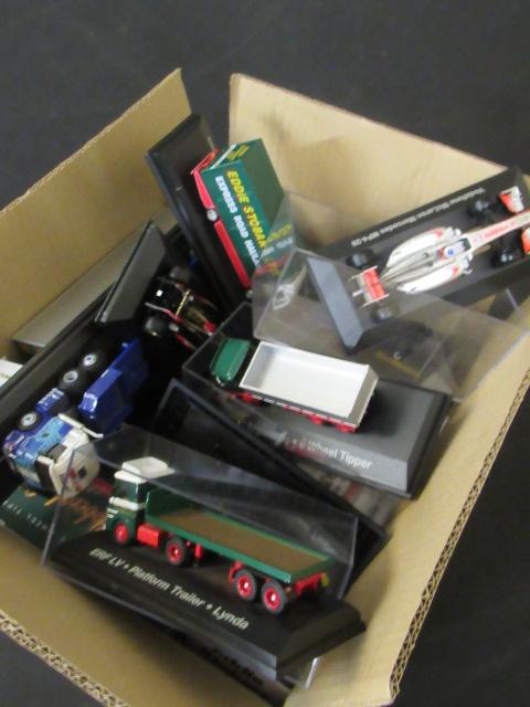 BOX OF MODEL VEHICLES INCLUDING EDDIE STOBART WAGONS Image