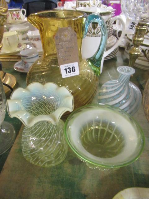 FOUR PIECES OF HAND BLOWN ART GLASS INCLUDING VASELINE Image