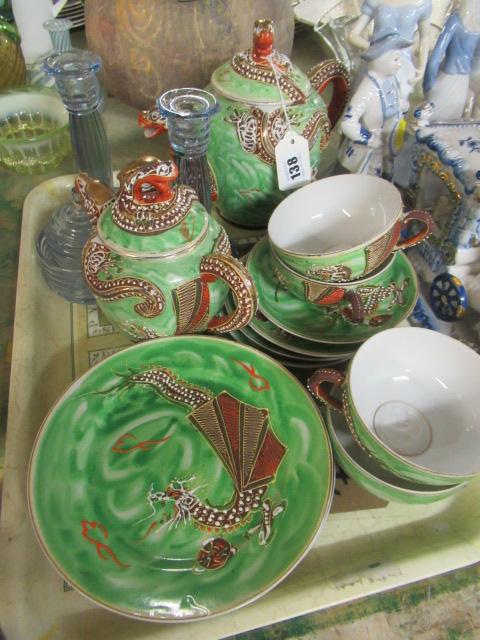 VINTAGE PORCELAIN JAPANESE DRAGON HAND PAINTED TEA SERVICE ETC Image