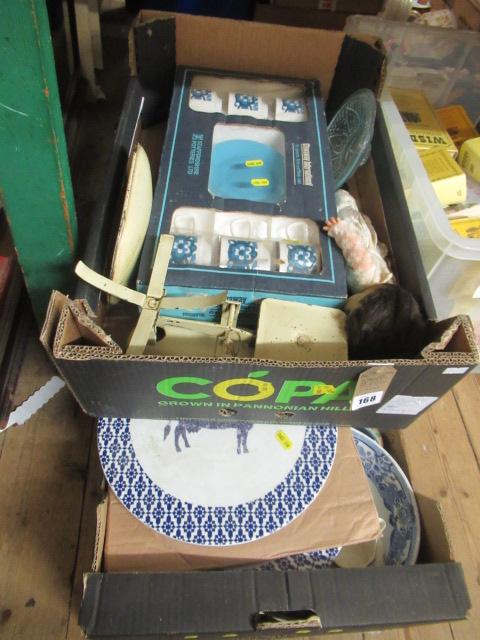 TWO BOXES OF MISCELLANEOUS INCLUDING METALWARE AND SCALES Image